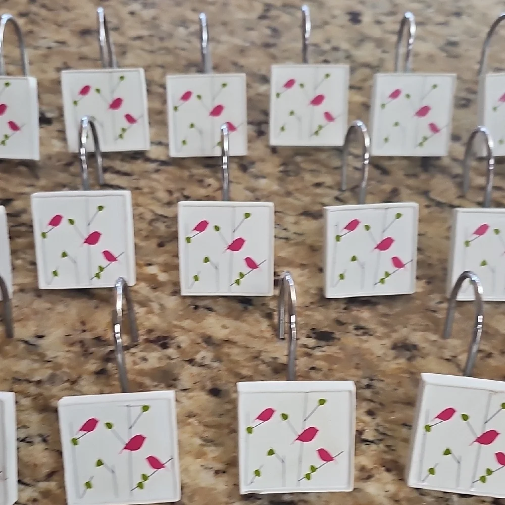 Set of 23 wooden Floral Shower Curtain Hooks square ~ 1.5 x 1.5 inches